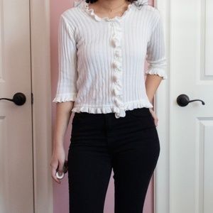 Ruffled Buttoned Knit Short Cardigan